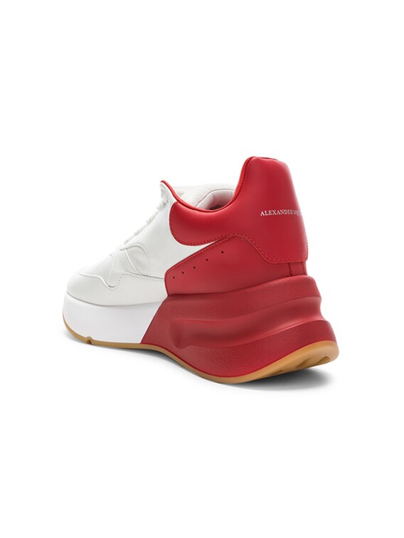 red and white platform sneakers