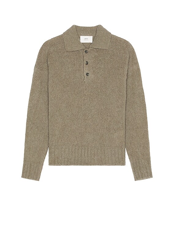 Ami Paris Sweater ポロ　ニット　セーター AMI Paris Hairy Light Polo in Taupe | FWRD