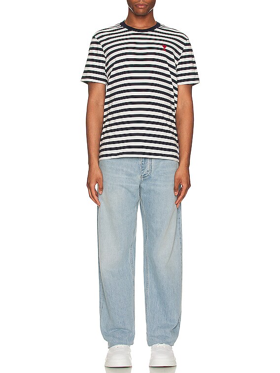 AMI Paris De Coeur T-shirt in Nautic Blue & Natural White | FWRD
