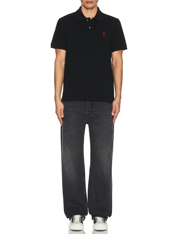 AMI Paris De Coeur Polo Shirt in Black | FWRD
