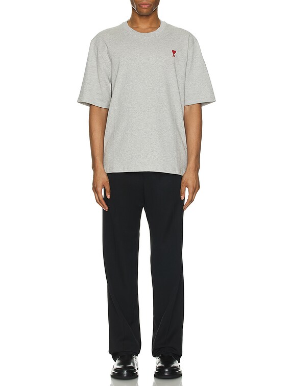 AMI Paris Red De Coeur T-shirt in Heather Ash Grey | FWRD