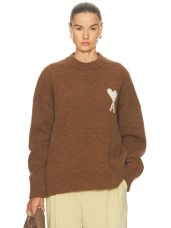 ✩ Ami ✩ AMI Paris Crew Neck Sweater in Hazelnut & Off White | FWRD