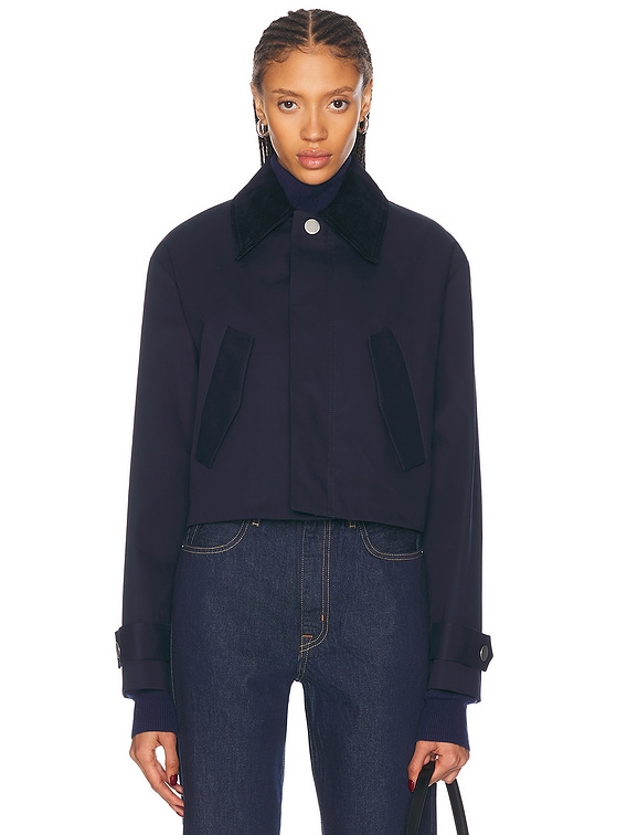 AMI Paris Cropped Jacket in Navy Blue & Clay Blue | FWRD
