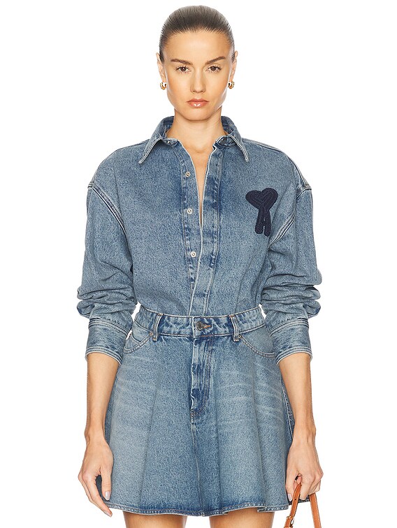 AMI Paris ADC Cropped Shirt in Used Indigo Denim | FWRD