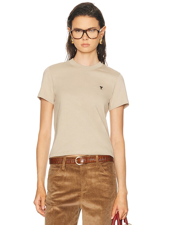 AMI Paris Short Sleeve T-Shirt in White Coffee | FWRD