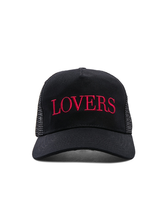 Amiri Lovers Trucker Hat in Black & Red | FWRD