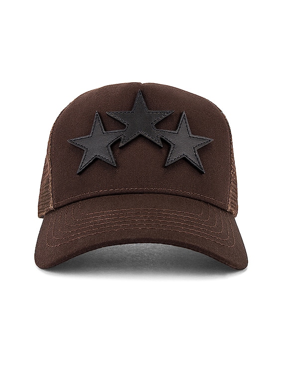Amiri 3 Star Trucker Hat in Brown & Black | FWRD