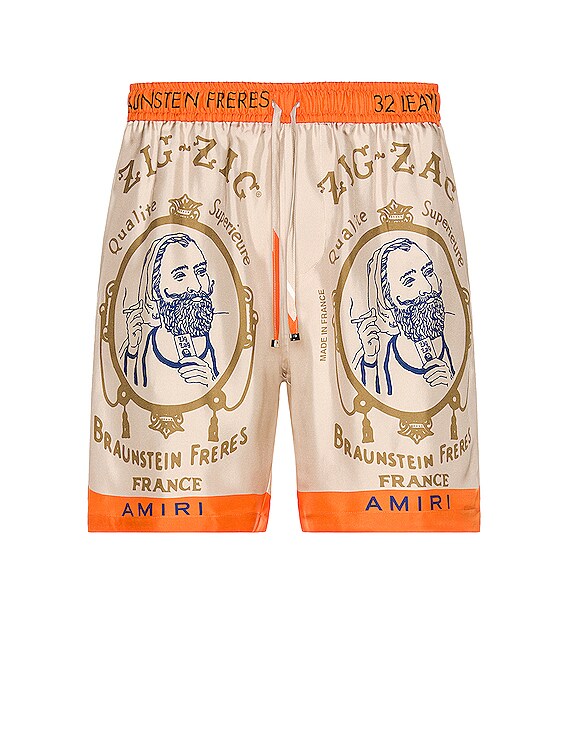 Amiri Zig Zag Rolling Paper Silk Short in Alabaster | FWRD