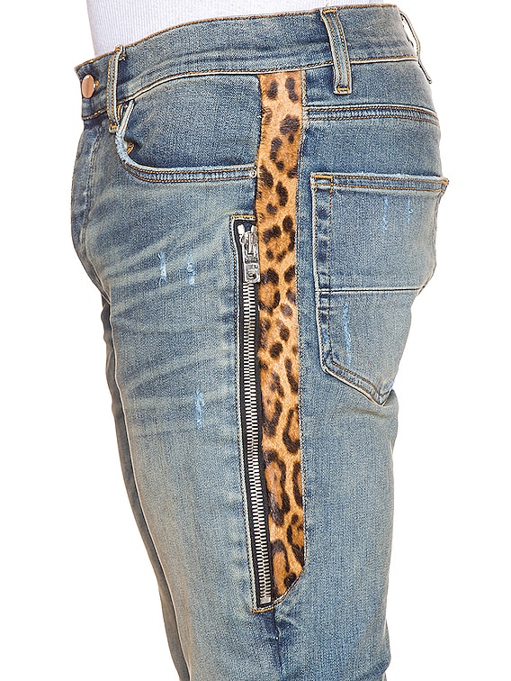 Amiri Leopard Half Track Broken Denim Jean in Classic Indigo | FWRD