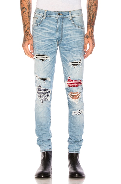 mike amiri jeans with patches