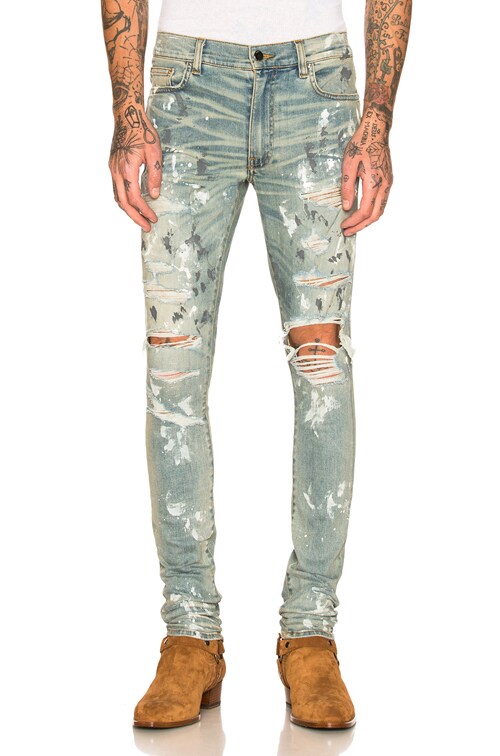 DESTROY LEATHER DENIM PANTS / L.INDIGO