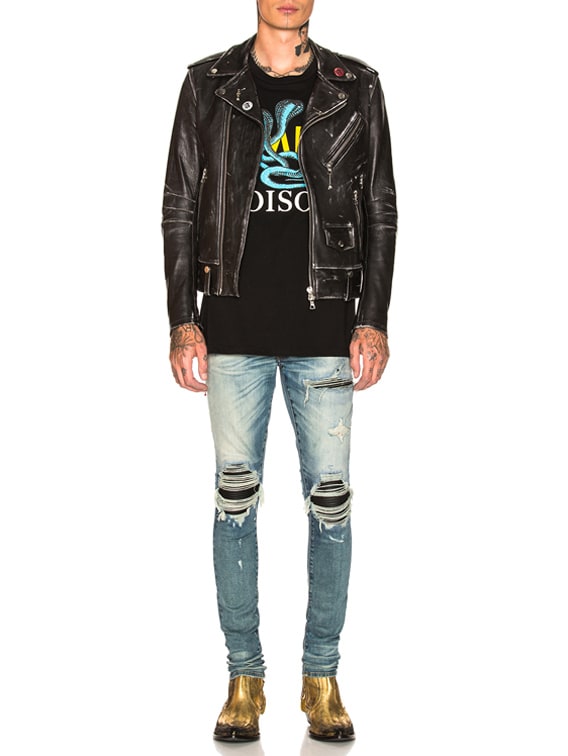 Amiri MX1 Leather Patch Skinny Jeans in Classic Indigo
