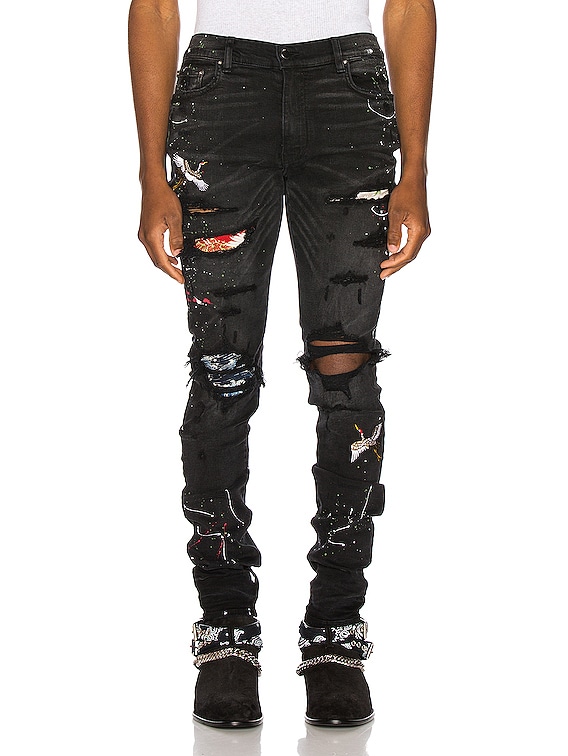 amiri black patch jeans