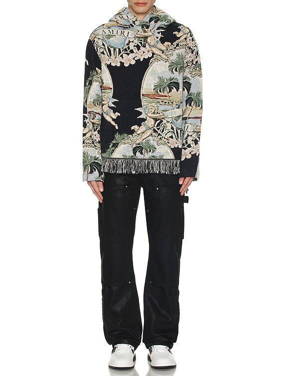 送料関税込み【AMIRI】CHERUB PALM HOODIE in BLACK Amiri Cherub Palm Tapestry Hoodie in Black | FWRD