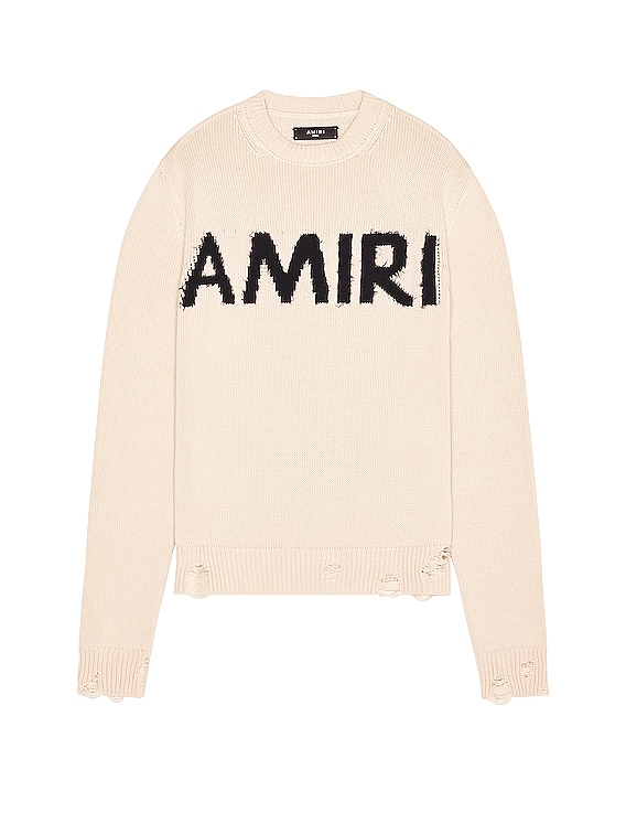 Tシャツ・カットソー AMIRI Cream Crochet Sweater Amiri Eyelash Logo Crew Neck Sweater in Alabaster | FWRD