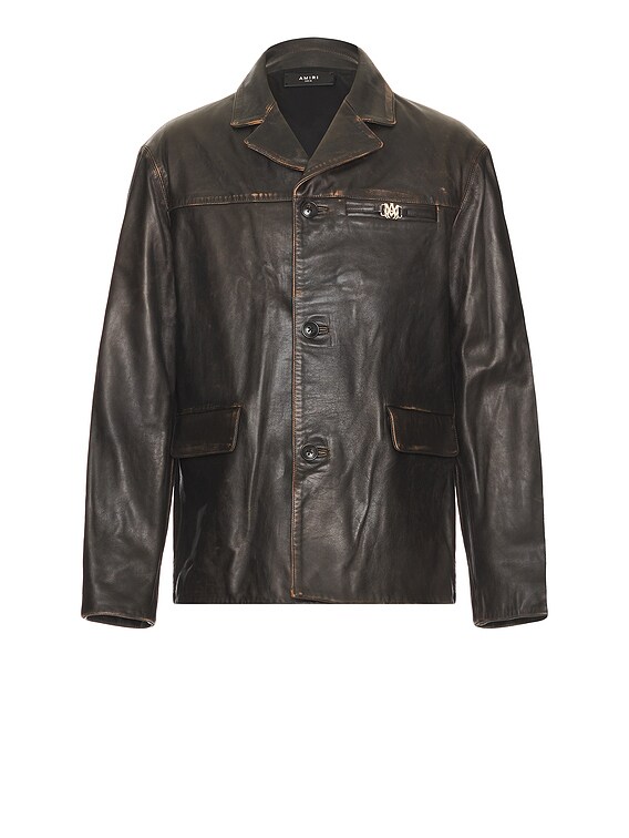 Amiri Tumbled Leather SB Jacket in Dark Brown | FWRD