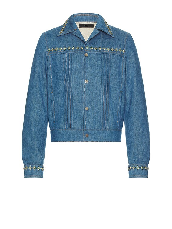 Amiri Crystal Pleated Cadet Jacket in Retro Indigo | FWRD