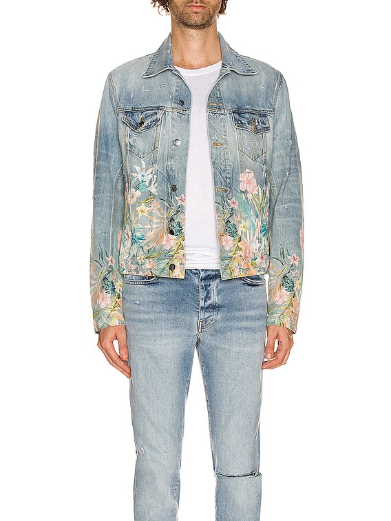 Amiri Floral Leaf Trucker Jacket in Light Indigo | FWRD