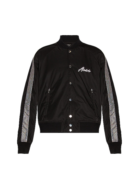 Satin Varsity Jacket in Black - Amiri