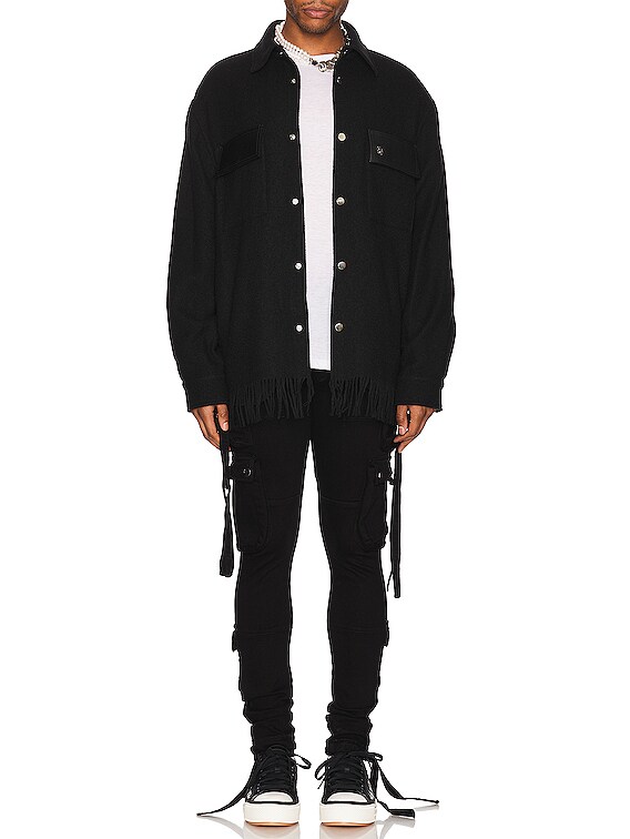 Amiri Button Fringe Padded Overshirt in Black | FWRD