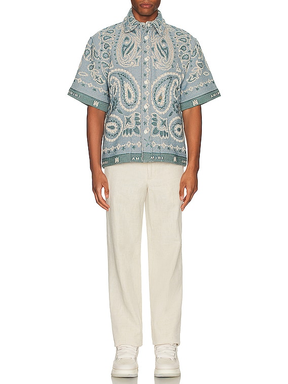 AMIRI / Logo Bandana Tapestry Short Sleeve Shirt/XL/コットン/BLU Amiri Tapestry Bandana Shirt in Blue | FWRD