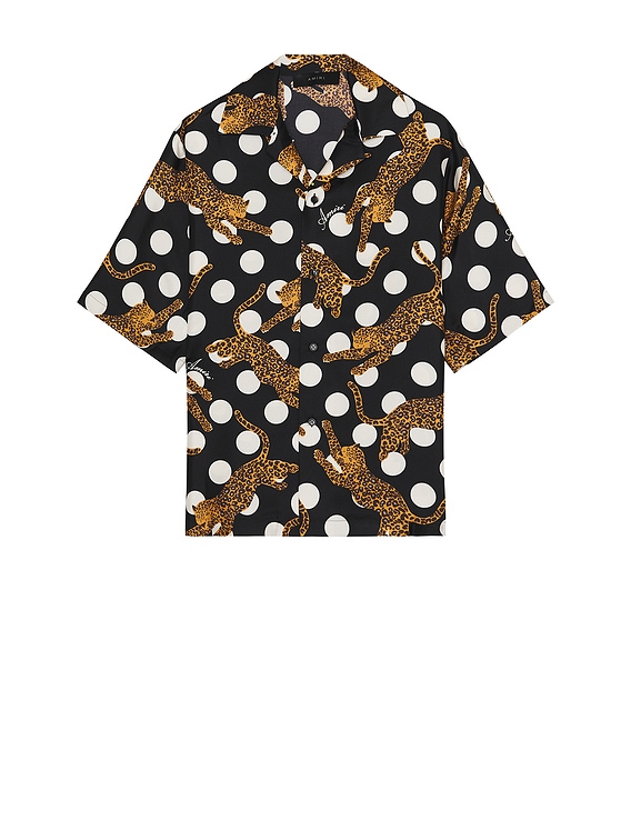 Amiri Leopard Polka Dots Bowling Shirt in Black | FWRD
