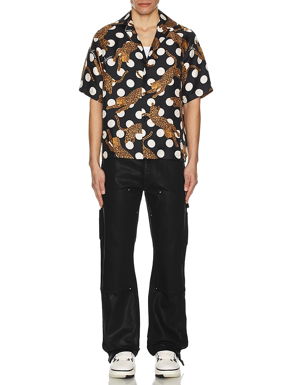 Amiri Leopard Polka Dots Bowling Shirt in Black | FWRD