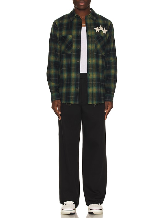 Amiri Star Leather Flannel Shirt in Rain Forest | FWRD
