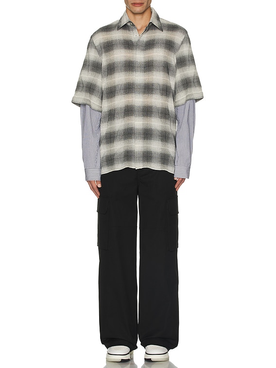 Amiri Double Sleeve Shadow Plaid Shirt in Black | FWRD