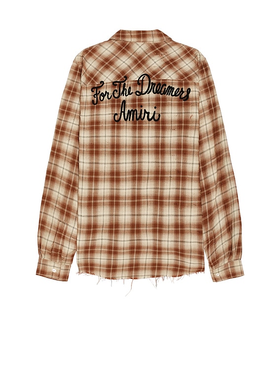 Tシャツ・カットソー AMIRI AMIRI SHOTGUN FLANNEL SHIRT (AMSTFL1009 CHOCOLATE) Amiri Shotgun Flannel Shirt in Chocolate | FWRD