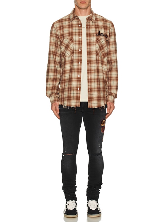 Tシャツ・カットソー AMIRI AMIRI SHOTGUN FLANNEL SHIRT (AMSTFL1009 CHOCOLATE) Amiri Shotgun Flannel Shirt in Chocolate | FWRD