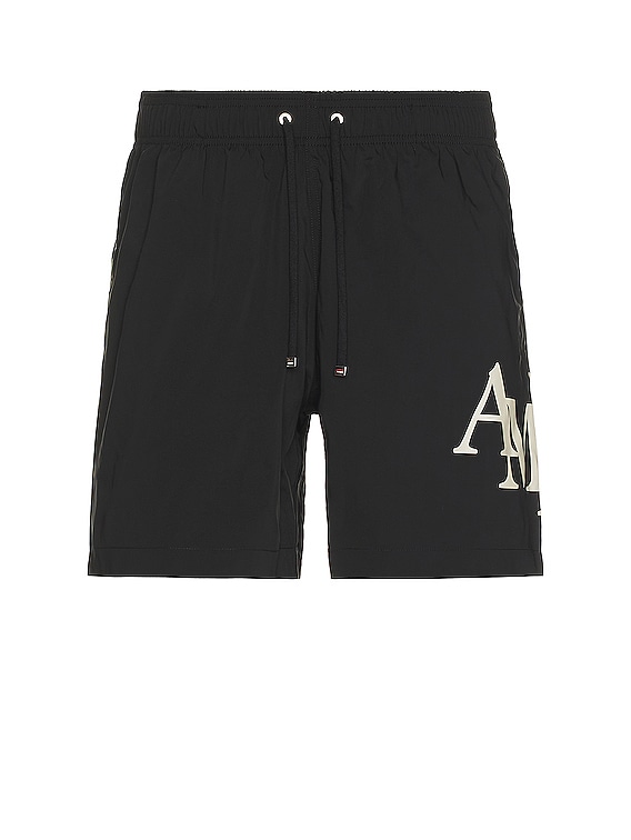 【関税込み】AMIRI ブラック Sunday プールスライド Amiri Staggered Swim Trunk in Black | FWRD