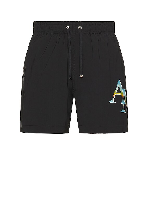 Amiri Staggered Chrome Swim Trunk in Black | FWRD