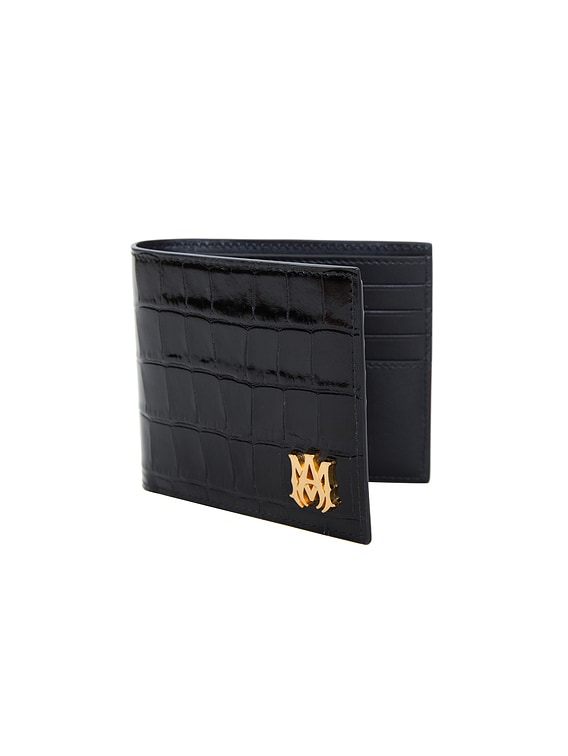 Amiri Croc Embossed Bifold Wallet in Black | FWRD