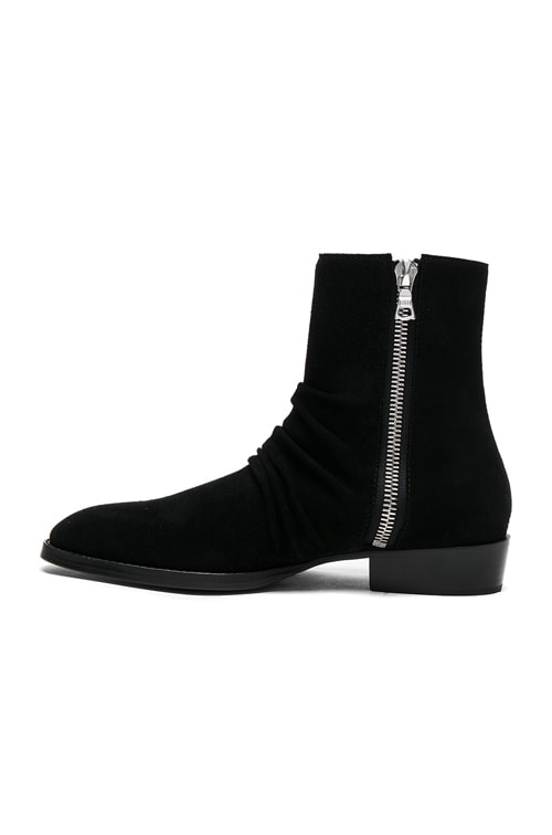 Amiri Suede Skinny Stack Boots in Black Suede | FWRD