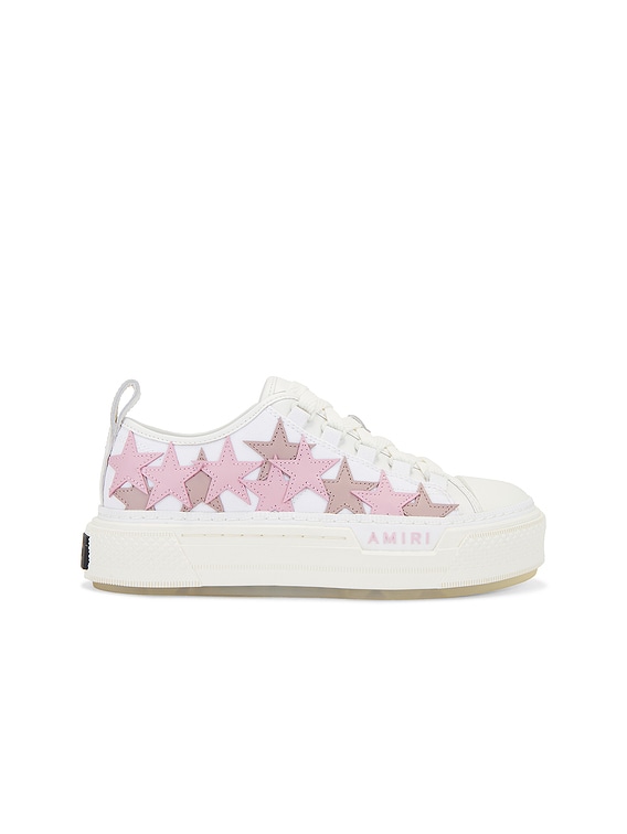 Amiri Stars Court Low Top Sneaker in White & Pink | FWRD