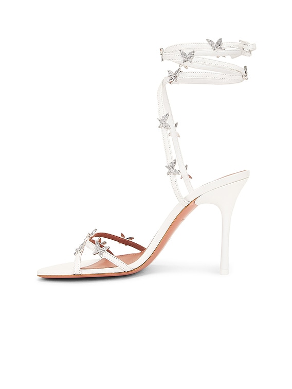 AMINA MUADDI Debora 95 Lace Up Sandal In White & White Crystals in AMINA MUADDI Debora 95 Lace Up Sandal In White & White Crystals in