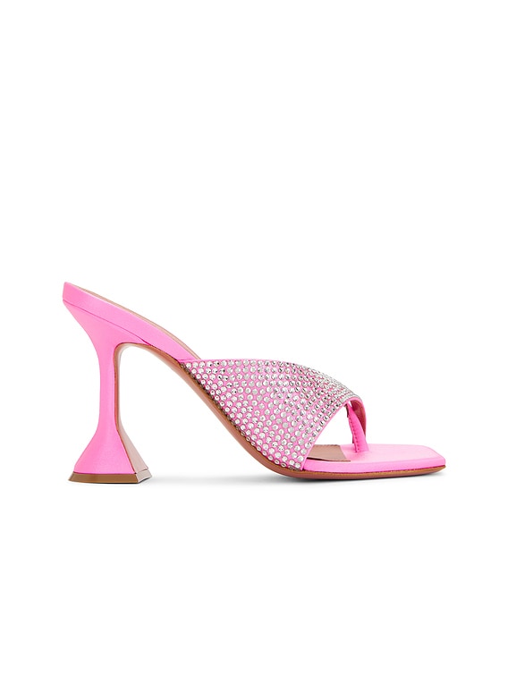 AMINA MUADDI Shiona 95 Slipper In Fluo Pink & White Crystals