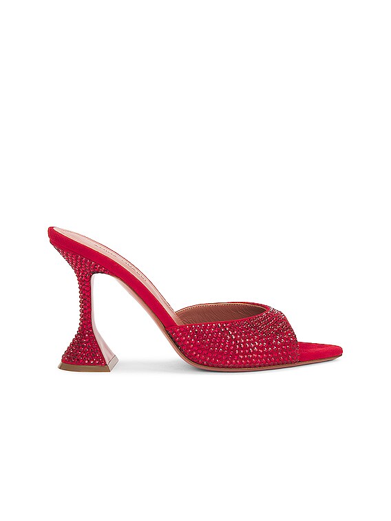 AMINA MUADDI Caroline Crystal Suede Slipper Mule in Red Light