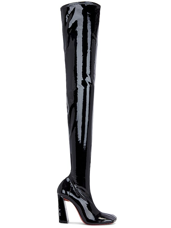 【関税込み】Amina Muaddi ブラック Marine ストレッチ ブーツ AMINA MUADDI Marine Stretch Thigh High Latex Boot in Black