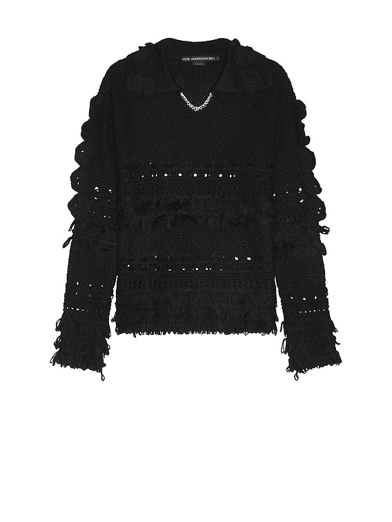 Andersson Bell★LOCHES FLOWER POLO SWEATER★Wool + Mohair Andersson Bell Loches Flower Polo Sweater in Black | FWRD