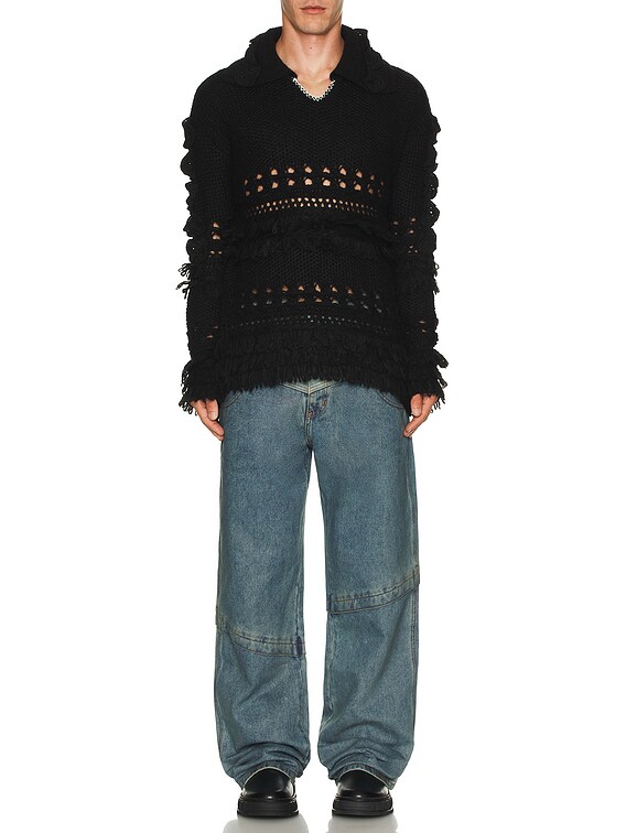 Andersson Bell★LOCHES FLOWER POLO SWEATER★Wool + Mohair Andersson Bell Loches Flower Polo Sweater in Black | FWRD