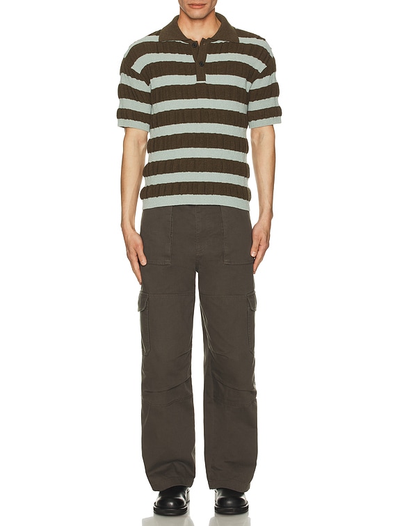 Andersson Bell Bubble Stripe Polo Sweater in Brown & Mint | FWRD