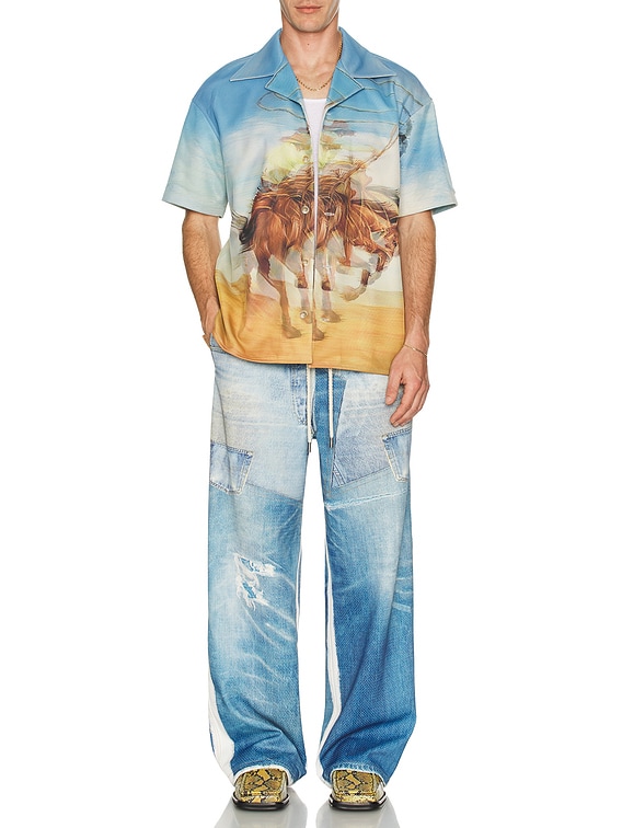 パンツ Andersson bell PRINTED DENIM PANTS Custom-Like Printed Denim Pants - Mid Blue | UP THERE