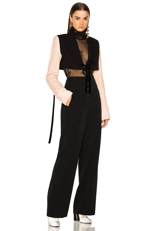 Ann Demeulemeester Lace Sleeve Cropped Jacket in Black, Blossom