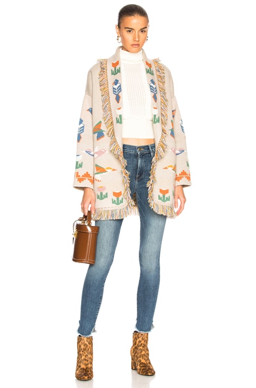 ALANUI Tree of Life Oversized Jacquard Cardigan in Feather Beige