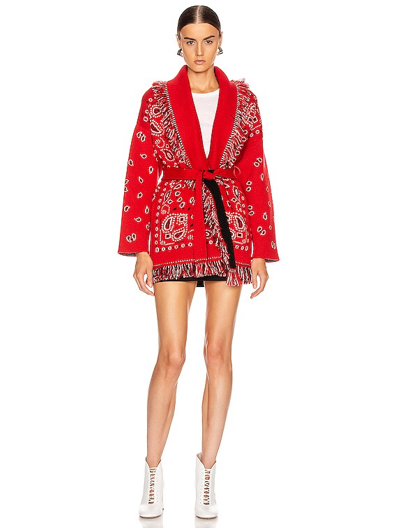 RAD BY RAD HOURANI Drape Cardigan アーカイブ ALANUI Bandana Cardigan in Red | FWRD