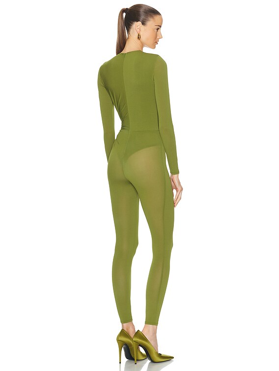 Alex Perry Long Sleeve Twist Catsuit in Fern | FWRD