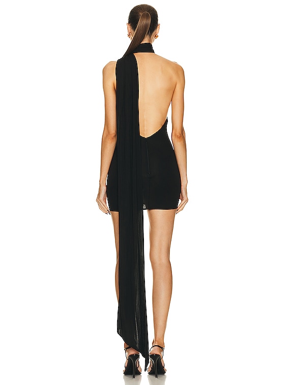 Alex Perry Laken Velvet One Shoulder Wrap Mini Dress in Black