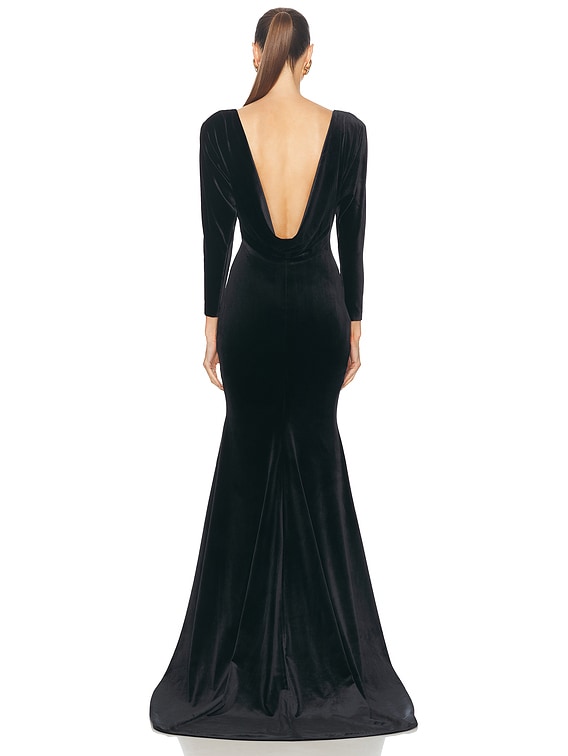 Draped Open Back Velvet Gown